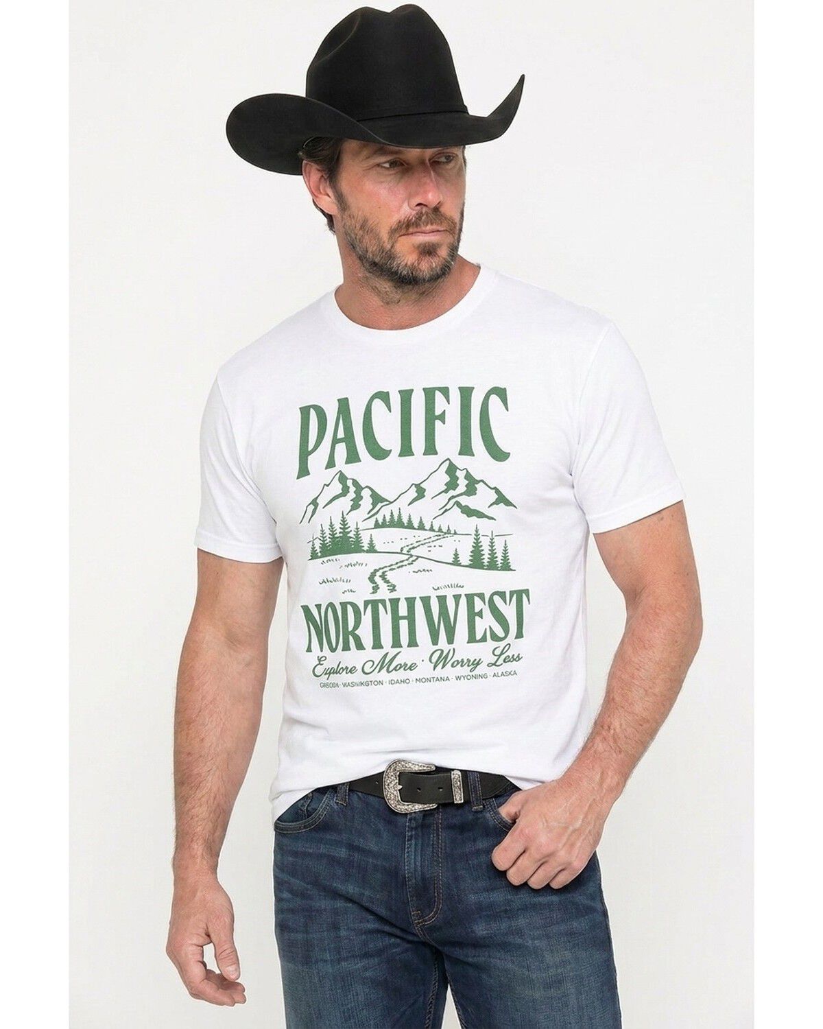 Americana Men's Pacific Northwest Short Sleeve Graphic T-Shirt, White, hi-res