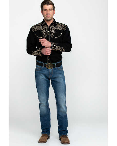 Image #6 - Scully Men's Embroidered Scroll Long Sleeve Snap Western Shirt, Black, hi-res
