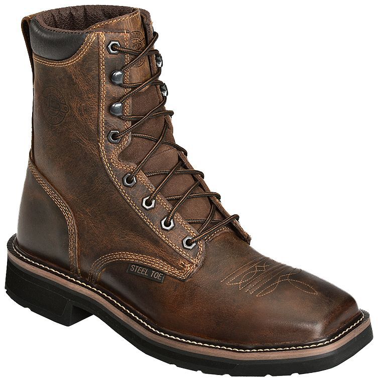 justin stampede lace up work boots