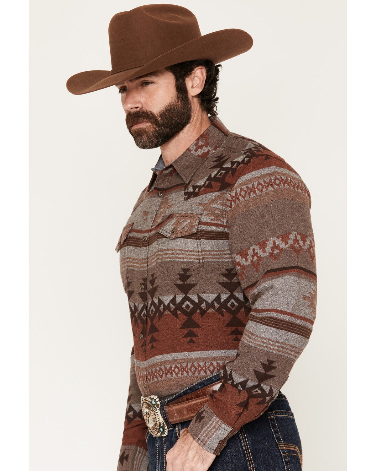 Image #2 - Cody James Men's Skullywag Southwestern Print Long Sleeve Snap Western Shirt, Bark, hi-res