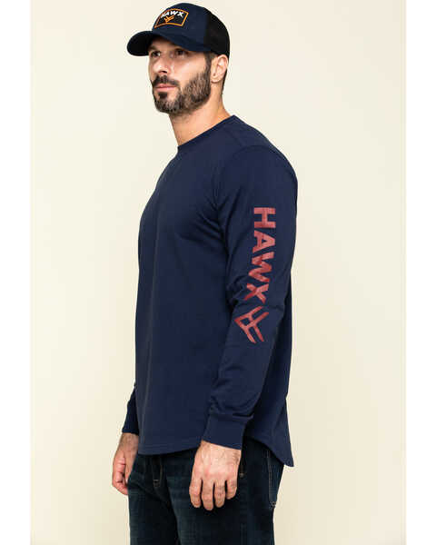 Hawx Men's Navy Sleeve Logo Long Sleeve Work T-Shirt - Tall , Navy, hi-res