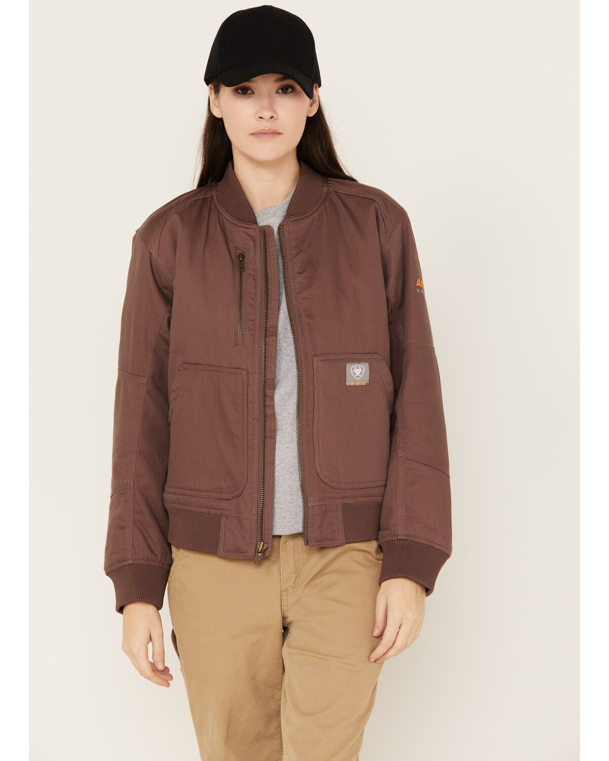 Image #1 - Ariat Women's Rebar Duracanvas Bomber Jacket, Beige, hi-res
