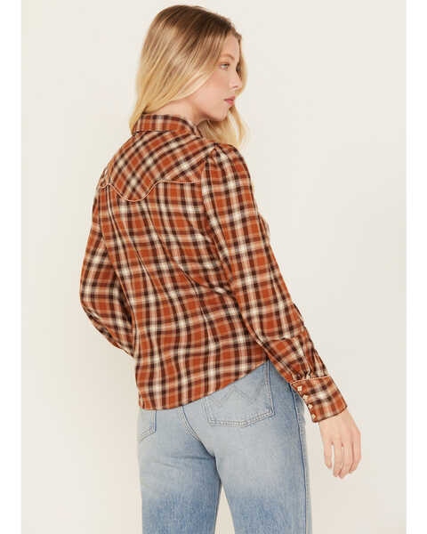 Image #4 - Shyanne Women's Plaid Print Long Sleeve Button-Down Flannel Shirt, Caramel, hi-res