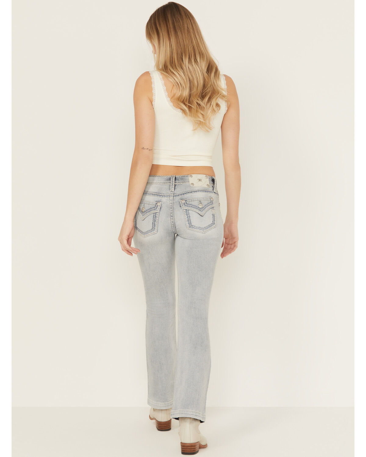Image #1 - Miss Me Women's Light Wash Mid Rise Bootcut Stretch Denim Jeans, Light Wash, hi-res