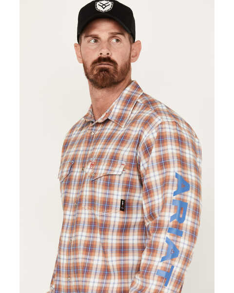 Image #2 - Ariat Men's FR Bentley Logo Plaid Print Ling Sleeve Snap Work Shirt, Multi, hi-res