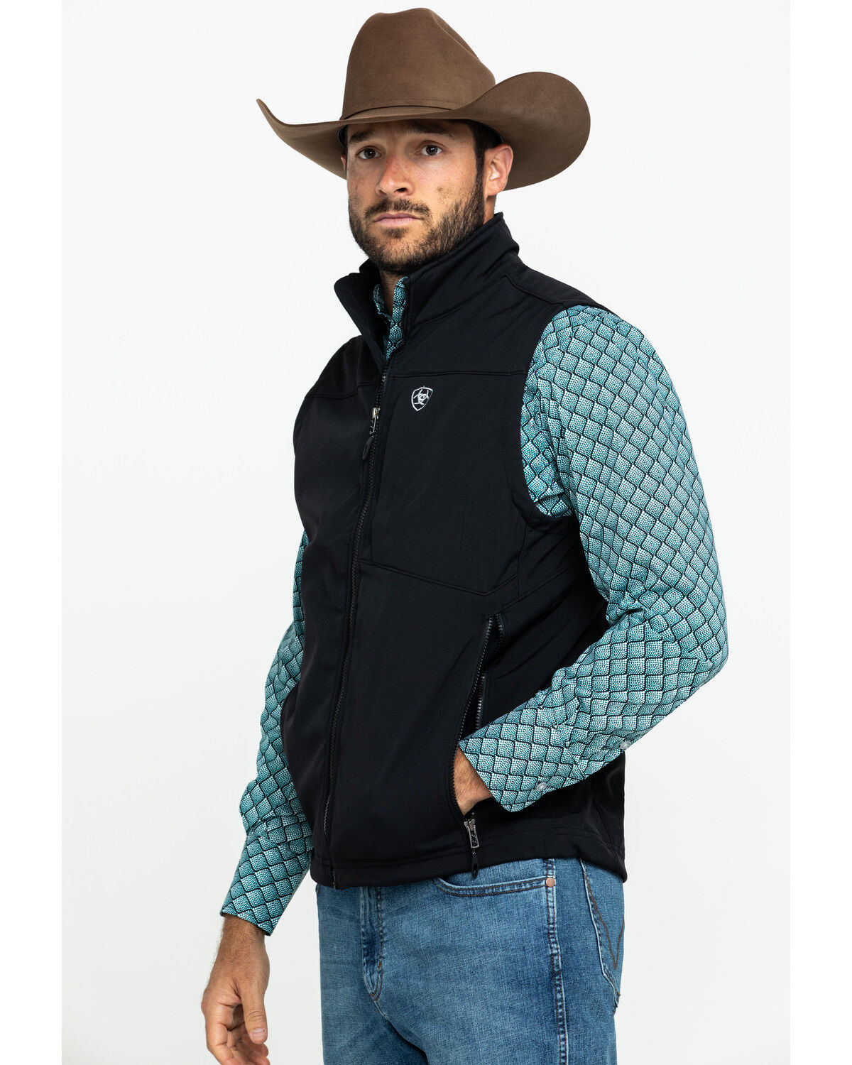Image #3 - Ariat Men's Logo 2.0 Softshell Zip-Up Vest, Black, hi-res