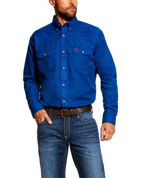 Ariat Men's FR Featherlight Long Sleeve Button Down Work Shirt , Royal Blue, hi-res