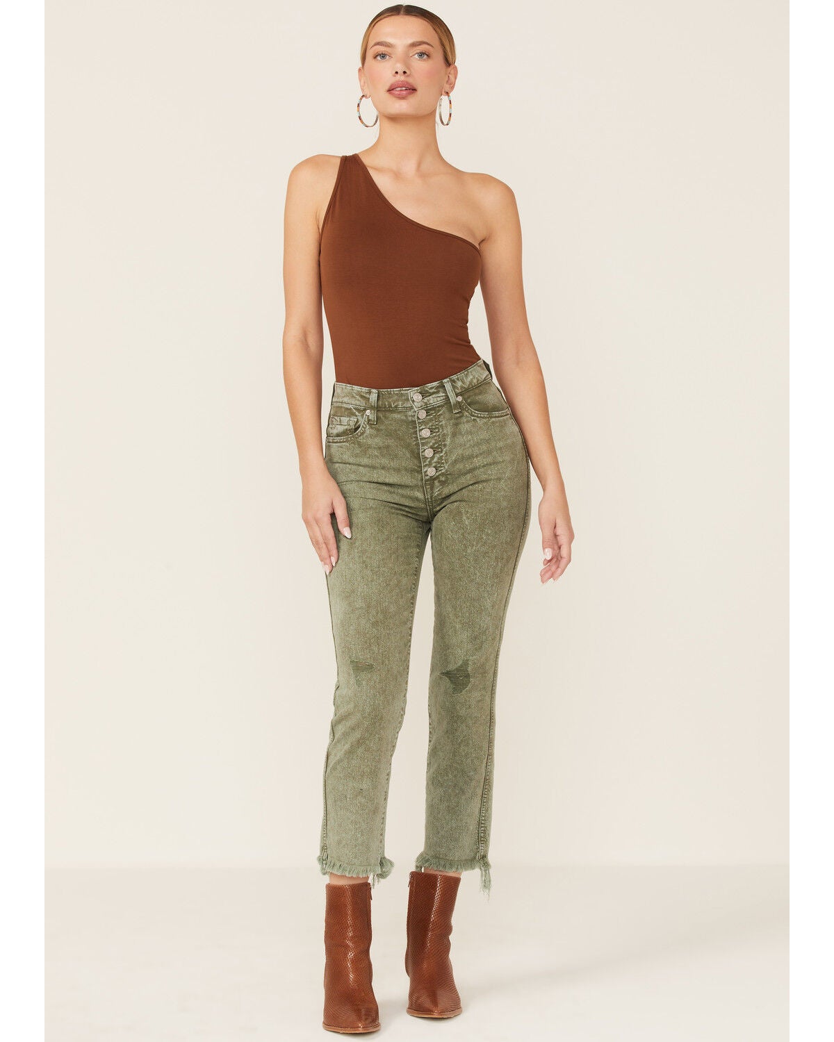 7 For All Mankind Women's Vintage High Rise Crop Jeans, Olive, hi-res