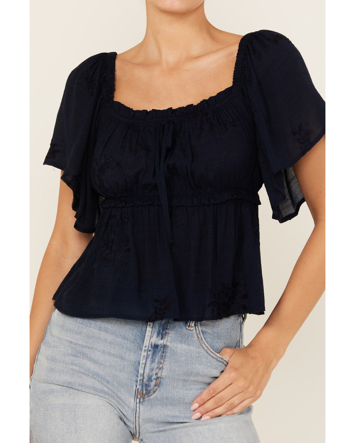 Image #3 - Wild Moss Women's Flutter Sleeve Top, Navy, hi-res