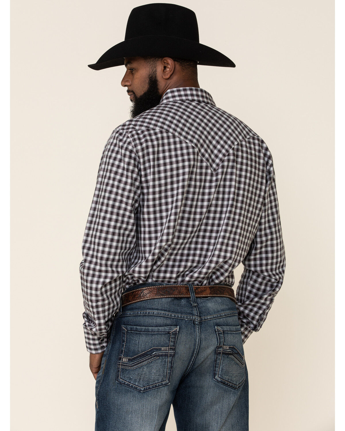 Image #5 - Stetson Men's Original Rugged Ombre Check Twill Plaid Long Sleeve Western Shirt, Burgundy, hi-res