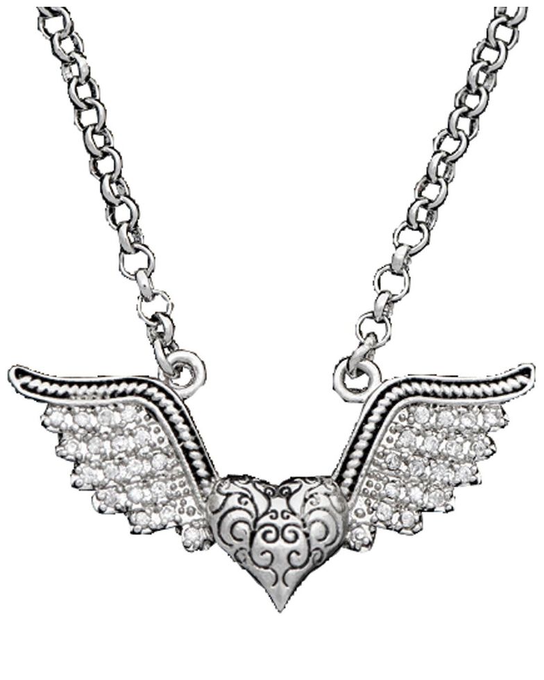 Montana Silversmiths Antique Winged Heart Necklace, Silver, hi-res