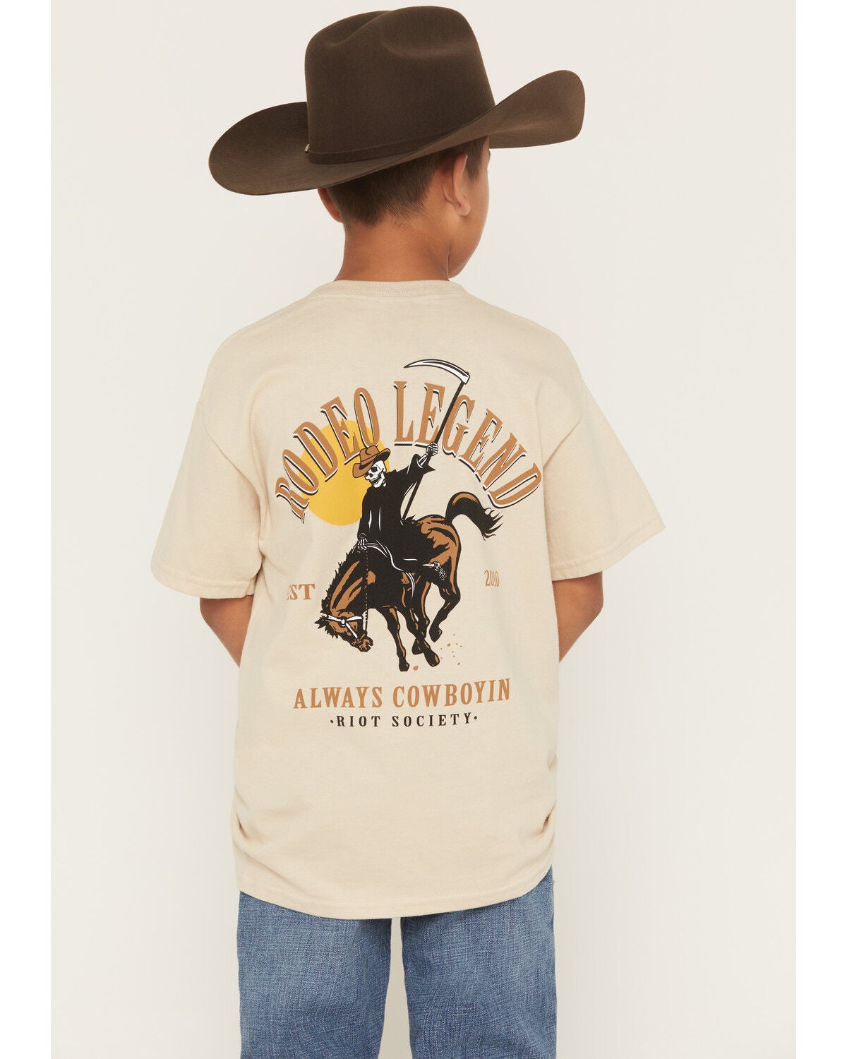 Riot Society Boys' Rodeo Legend Short Sleeve Graphic T-Shirt, Sand, hi-res