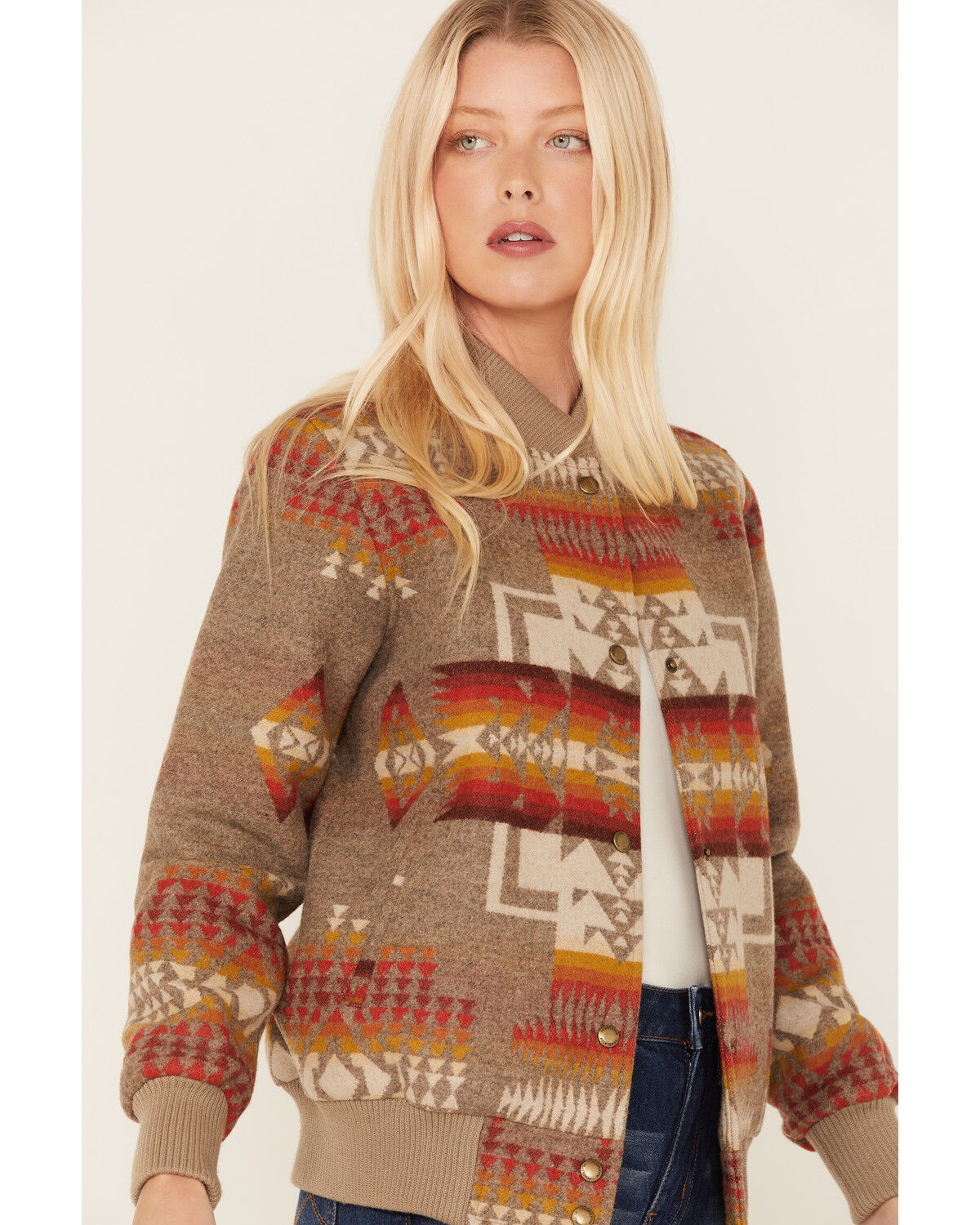 Image #2 - Pendleton Women's Mixed Print Western Jacquard Bomber Jacket, , hi-res