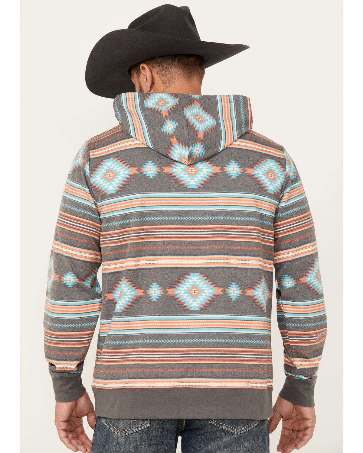Image #4 - Rock & Roll Denim Men's Southwestern Print Hooded Sweatshirt, Grey, hi-res