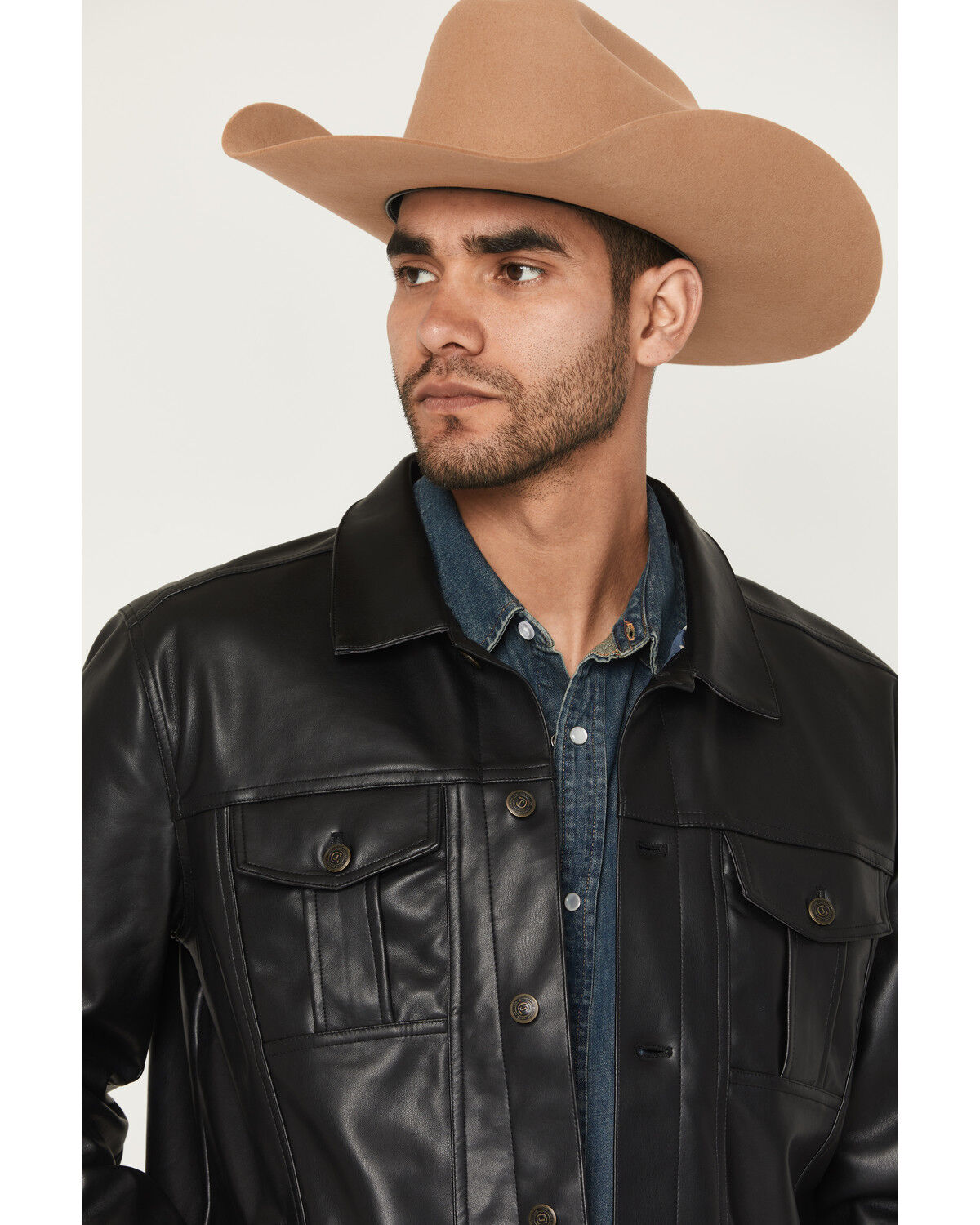 Image #2 - Cody James Men's Ozark Distressed Button-Down Leather Jacket, Black, hi-res