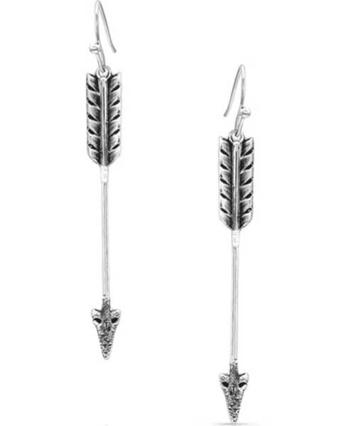 Image #1 - Montana Silversmiths Women's Timber Ridge Arrow Earrings, Silver, hi-res