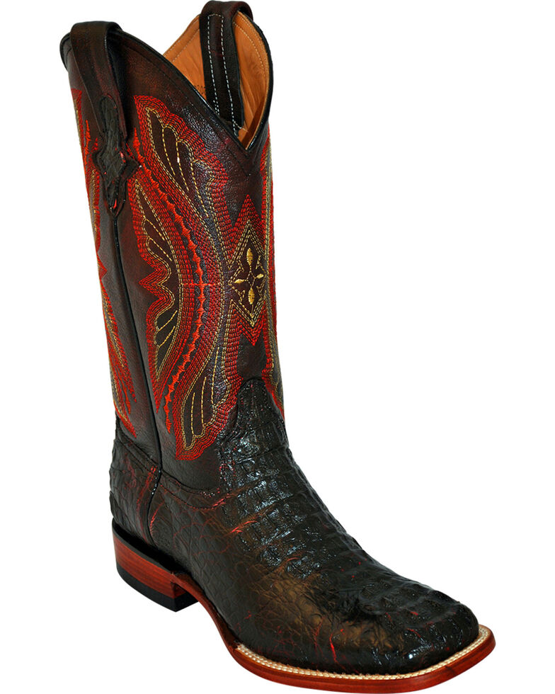 Ferrini Men's Caiman Tail Embroidered Cowboy Boots - Square Toe, Black Cherry, hi-res