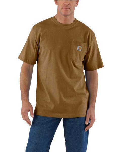 Carhartt Men's Loose Fit Heavyweight Logo Pocket Work T-Shirt - Big & Tall, Brown, hi-res