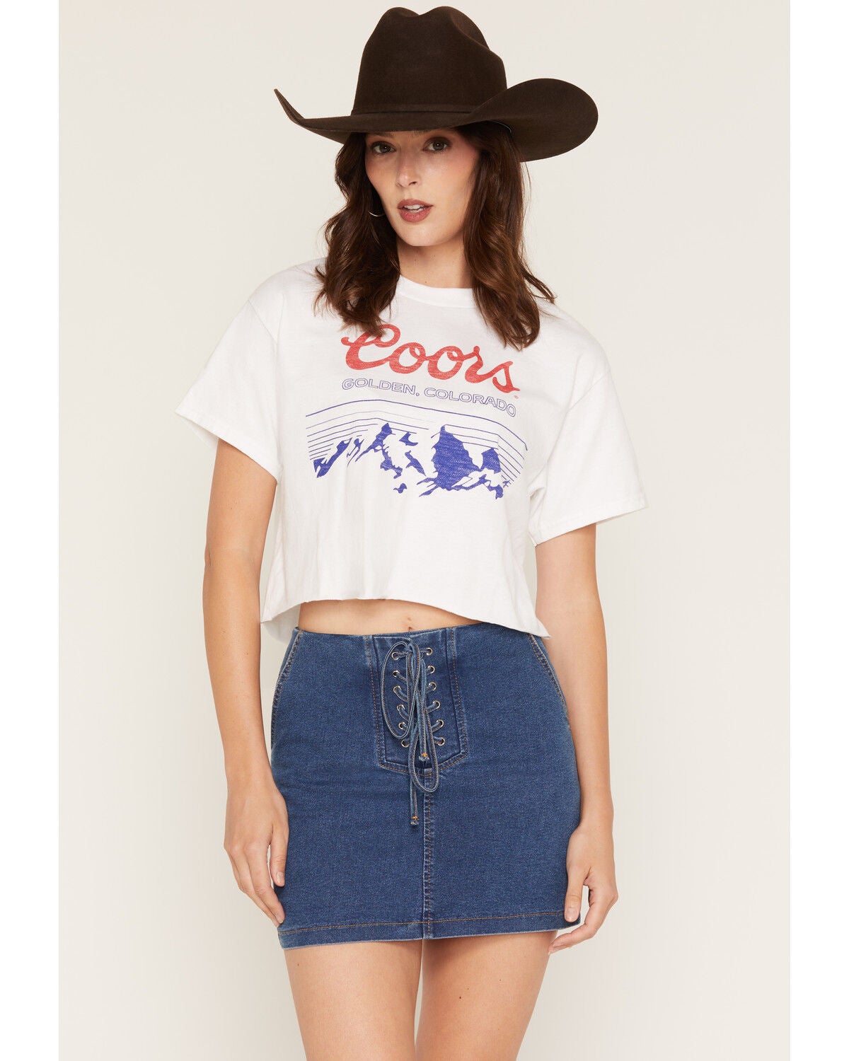 Junk Food Clothing Women's Coors Golden Colorado Short Sleeve Cropped Graphic Tee, White, hi-res