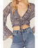 Image #3 - Wild Moss Women's Printed Tie Front Bell Sleeve Cropped Kimono, Brown, hi-res
