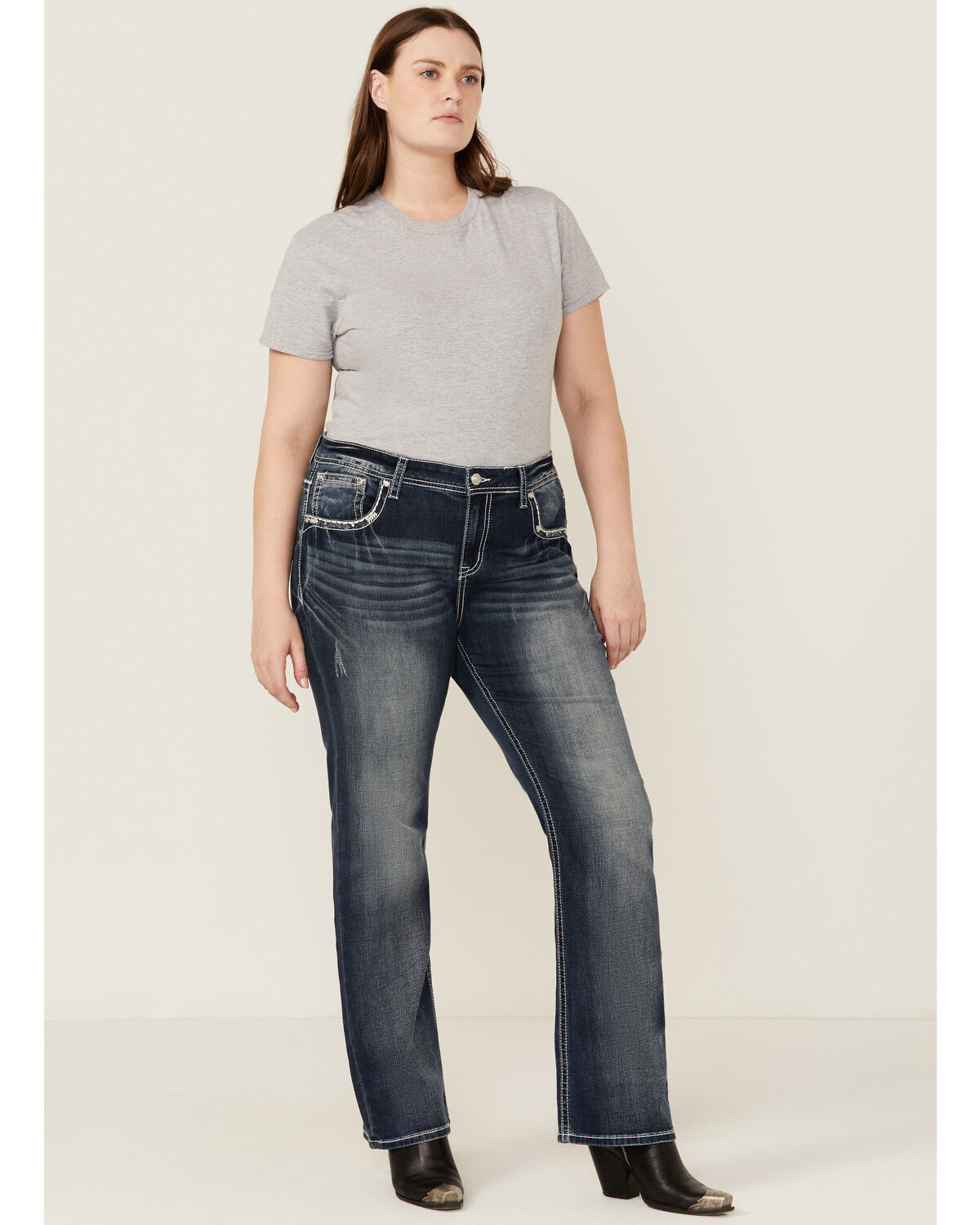 Image #3 - Grace in LA Women's Medium Wash Mid Rise Geo Pocket Stretch Bootcut Jeans - Plus, Medium Wash, hi-res