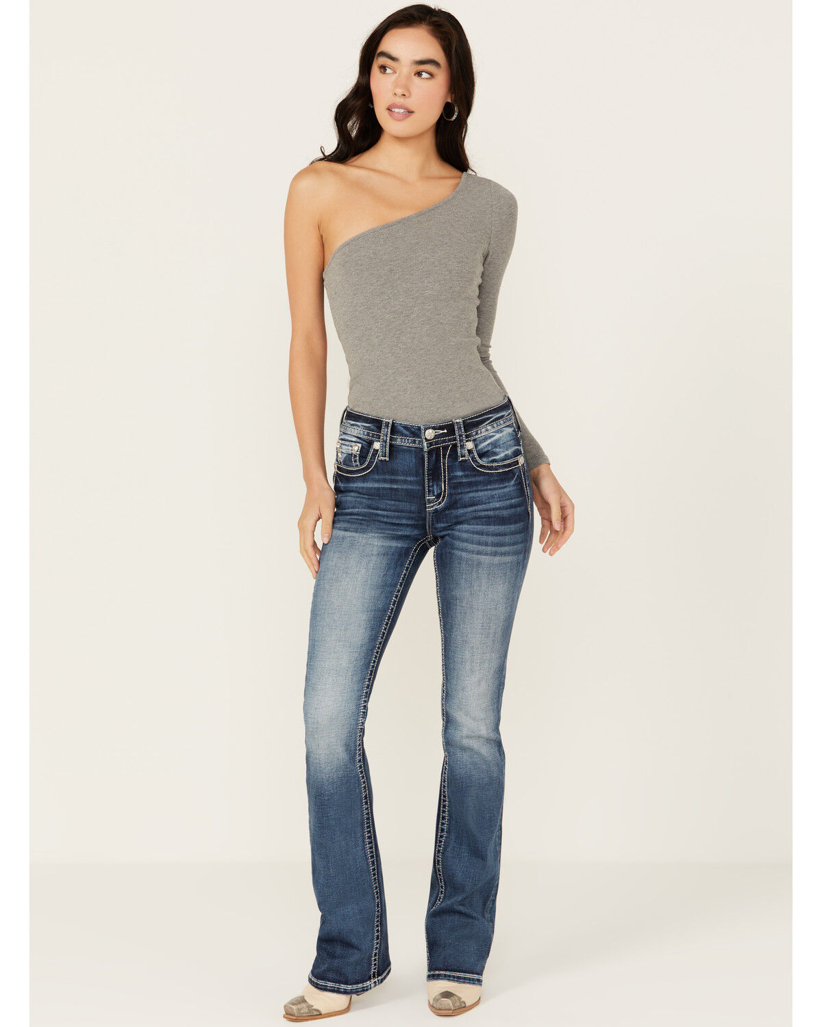 Image #3 - Miss Me Women's Dark Wash Mid Rise Diamond Geo Pocket Stretch Bootcut Jeans, Dark Wash, hi-res