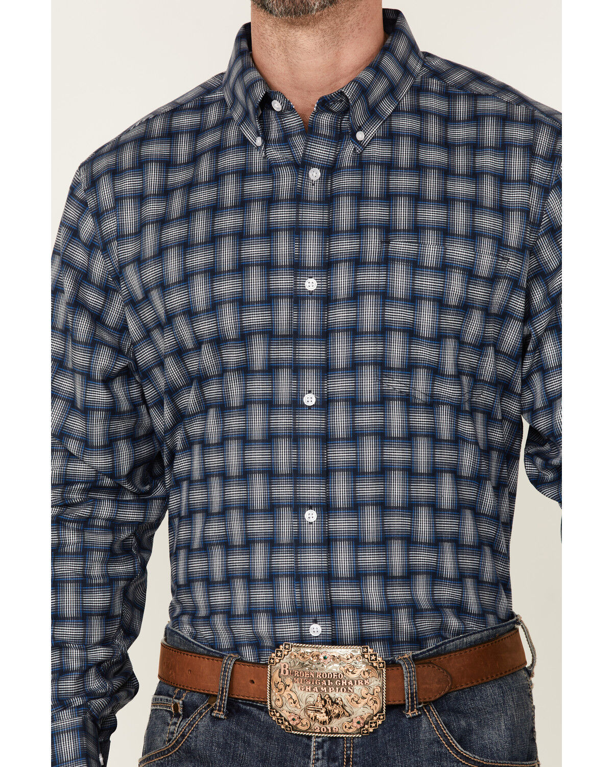 Image #3 - Cody James Core Men's Wicker Small Plaid Long Sleeve Button Down Western Shirt, Blue, hi-res