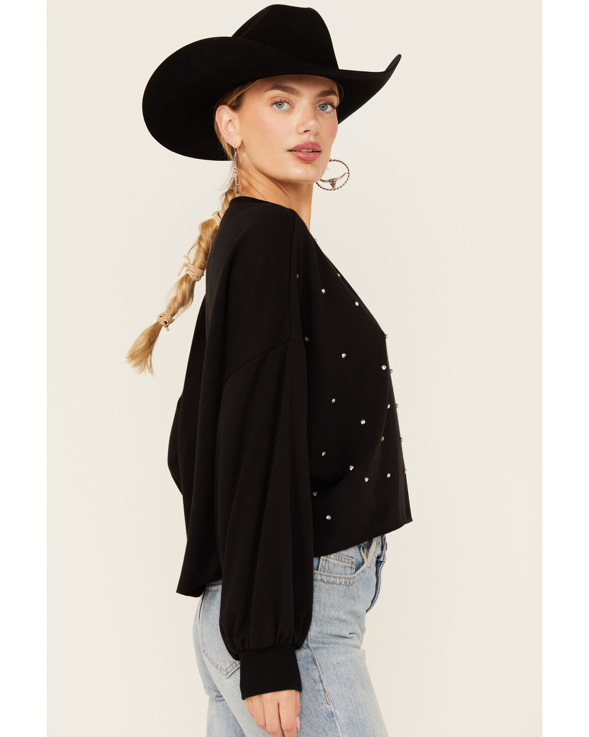Image #2 - Rock & Roll Denim Women's Rhinestone Sweatshirt, Black, hi-res
