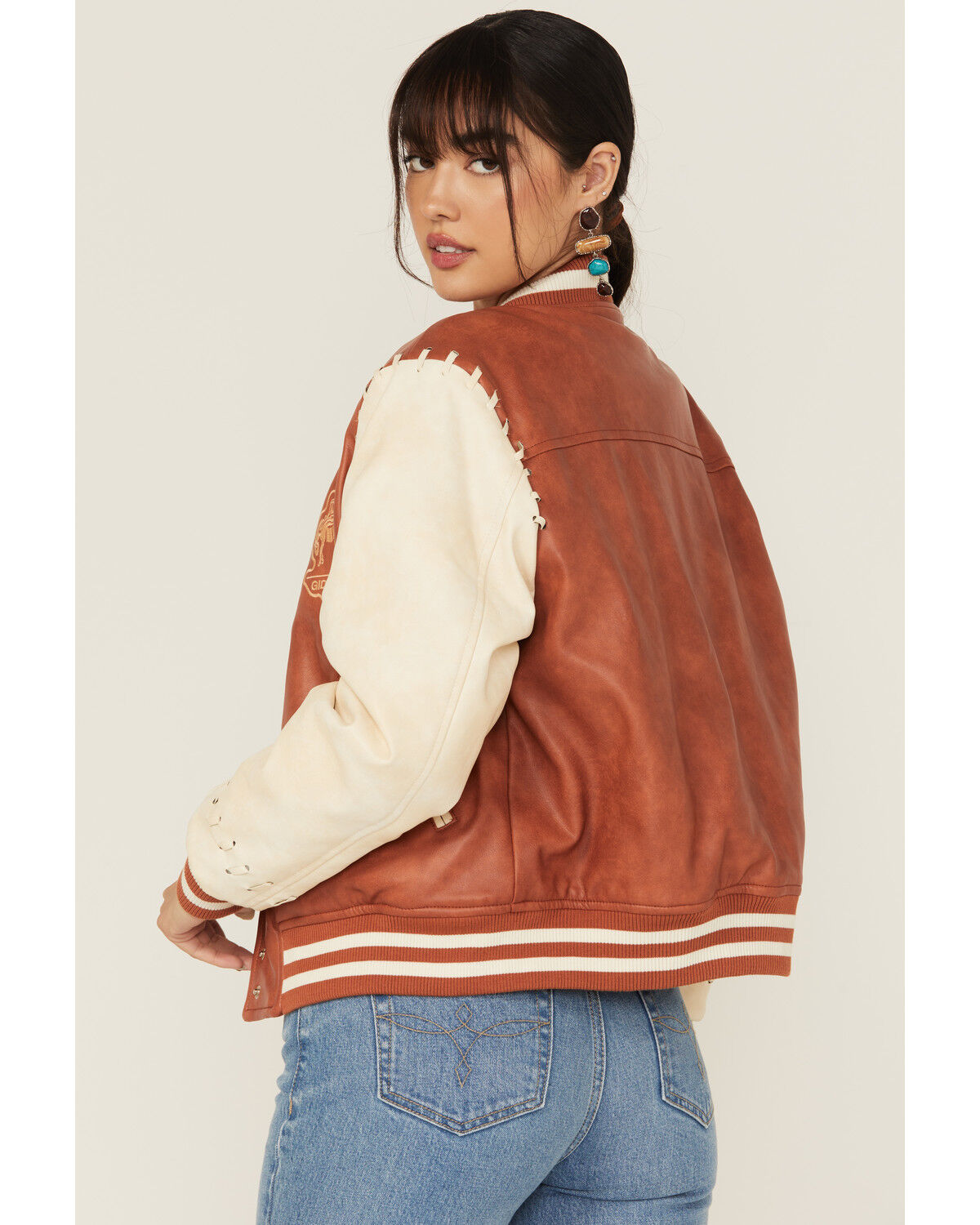 Image #4 - Blue B Women's Varsity Jacket, Brown, hi-res
