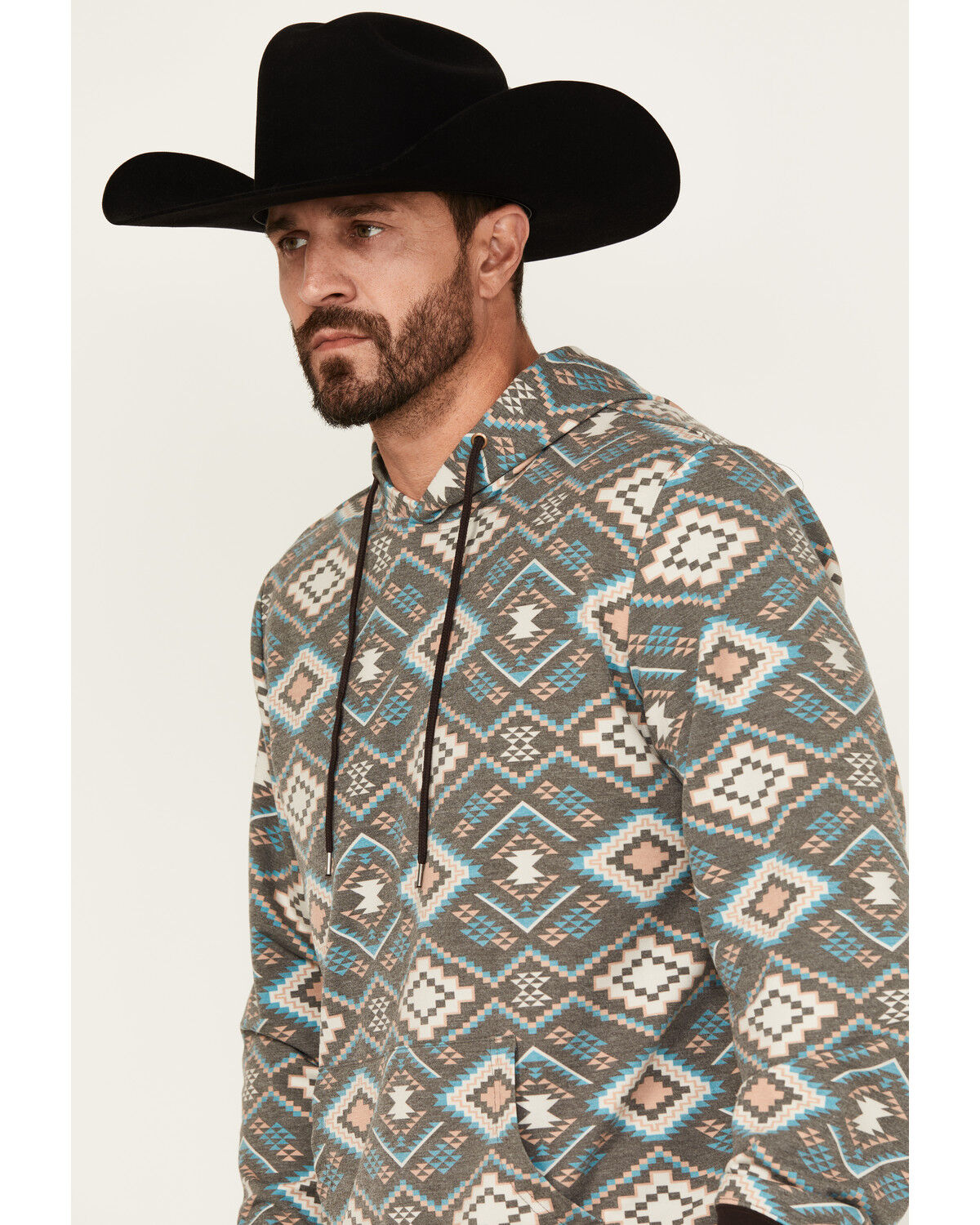 Image #2 - Rock & Roll Denim Men's Southwestern Print Hooded Sweatshirt, Brown, hi-res