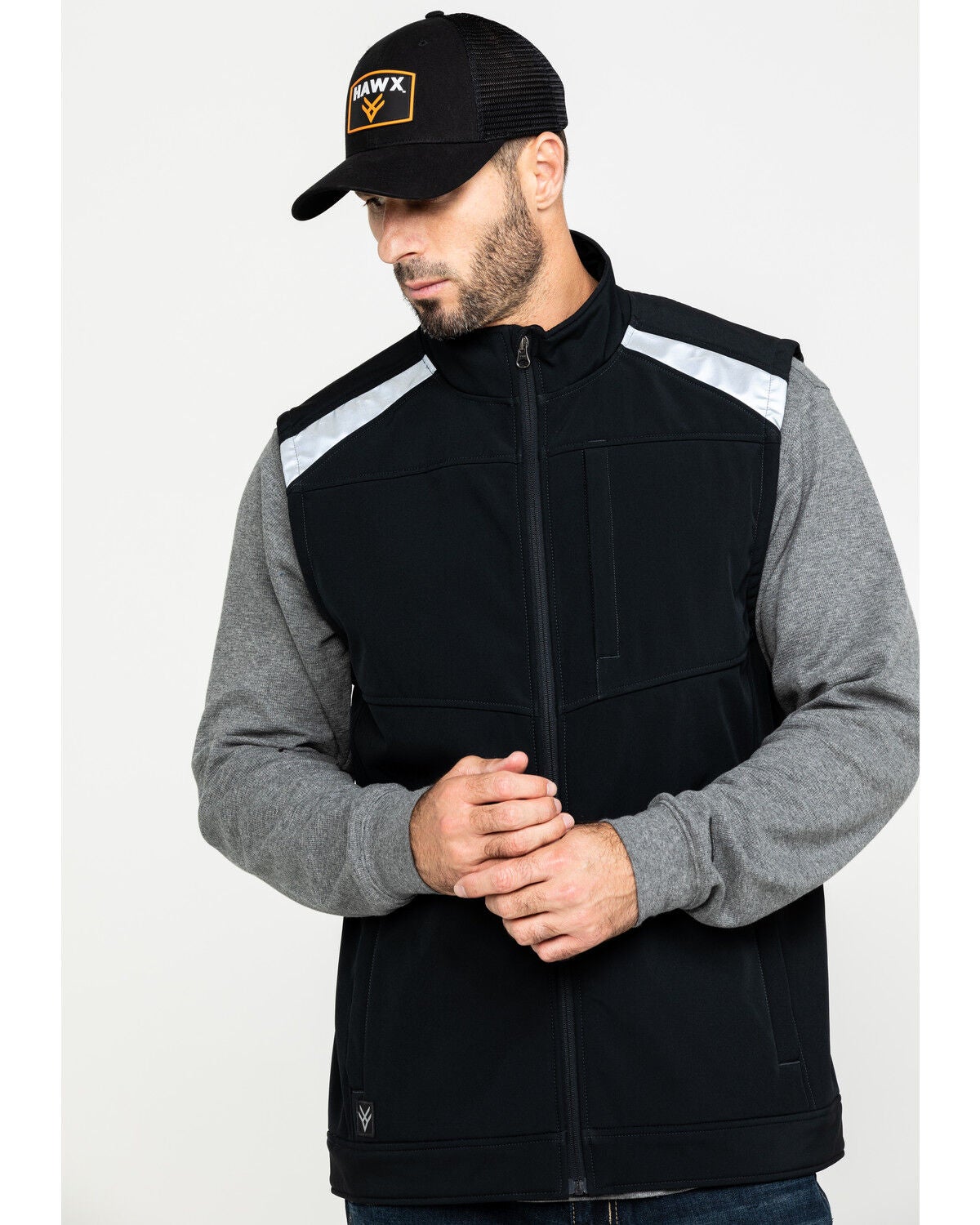 Hawx Men's Black Reflective Softshell Moto Work Vest - Tall, Black, hi-res