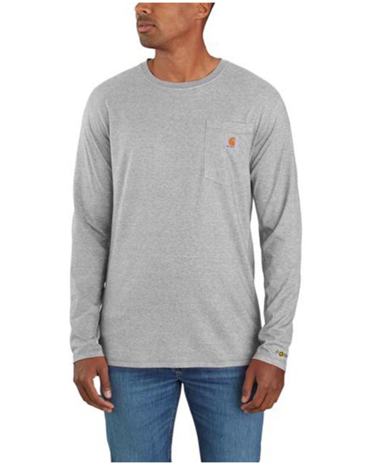Carhartt Men's Force Relaxed Midweight Long Sleeve Pocket T-Shirt - Tall, Grey, hi-res