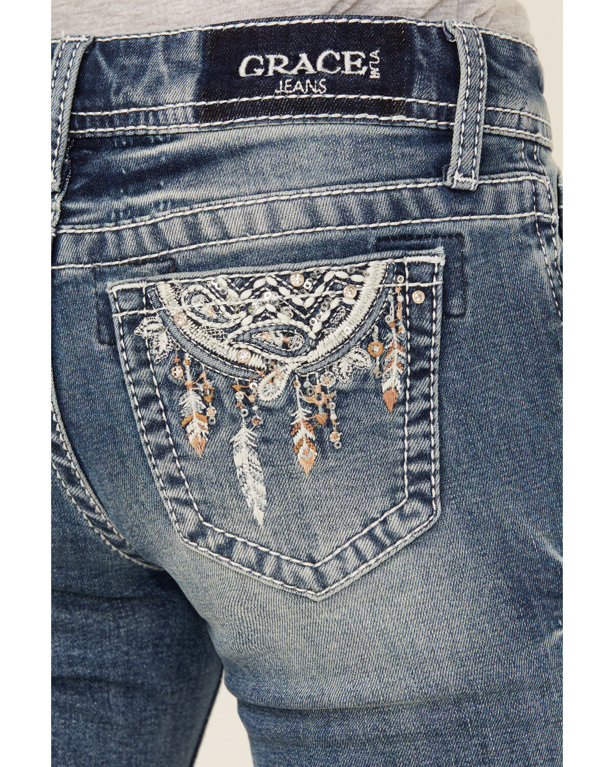 Image #2 - Grace In LA Girls' Medium Wash Dreamcatcher Bootcut Stretch Denim Jeans, Blue, hi-res