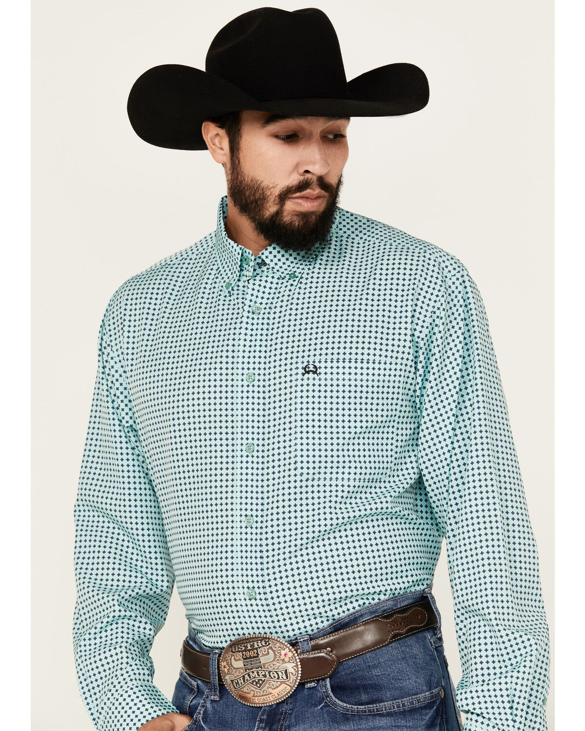Image #2 - Cinch Men's ARENAFLEX® Geo Print Long Sleeve Button-Down Performance Stretch Western Shirt, Turquoise, hi-res