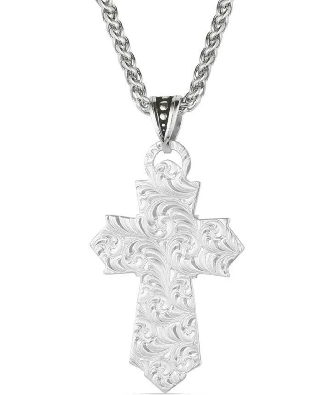 Image #2 - Montana Silversmiths Men's Trust And Faith Cross Necklace, Silver, hi-res