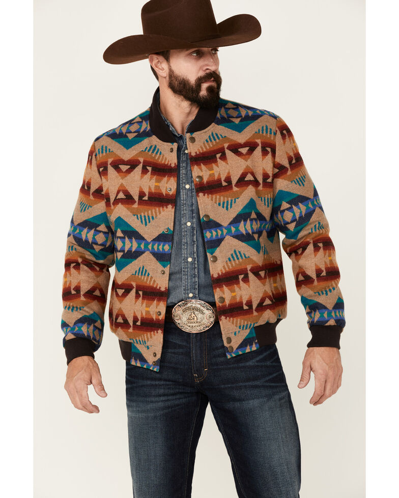 Pendleton Men S All Over Print Gorge Snap Front Bomber Jacket Tan Country Outfitter