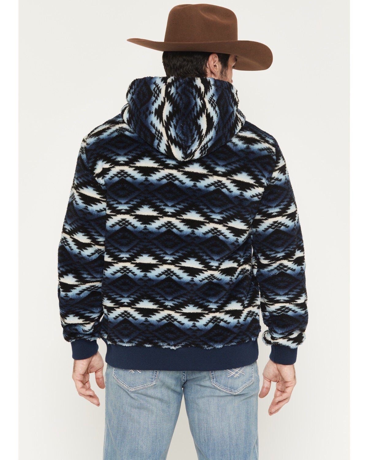 Image #4 - Rock & Roll Denim Men's Southwestern Print Berber Hooded Sweatshirt, Blue, hi-res