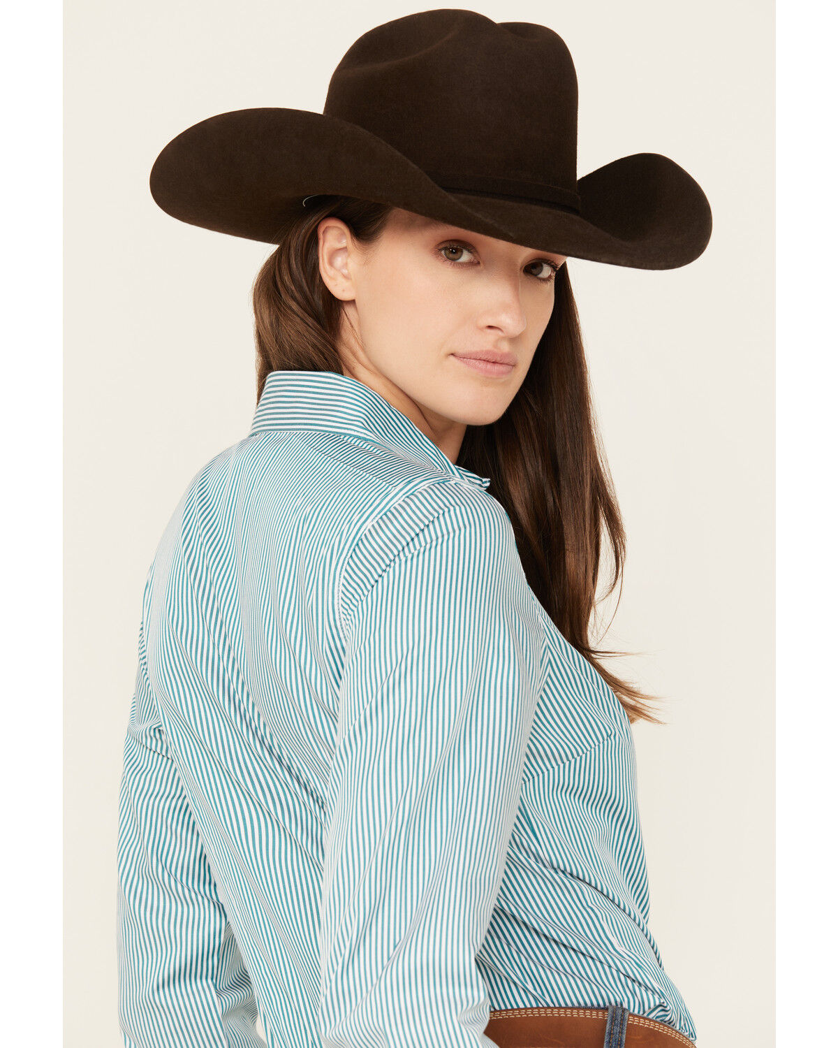 Image #4 - Cinch Women's TENCEL™ Striped Long Sleeve Button-Down Western Core Shirt, Teal, hi-res