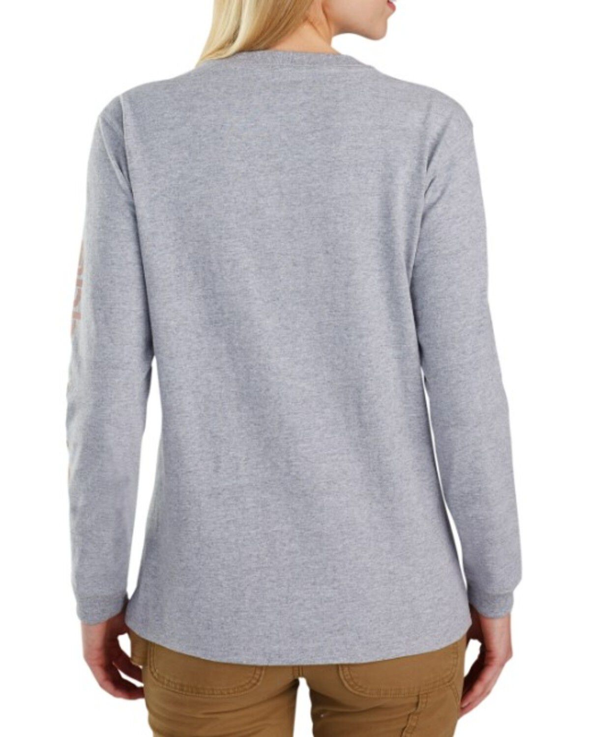 Image #2 - Carhartt Women's Loose Fit Heavyweight Long Sleeve Logo Graphic Work Tee, Heather Grey, hi-res