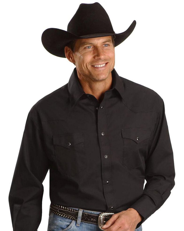 Wrangler Men's White Solid Long Sleeve Western Shirt - Big & Tall, Black, hi-res