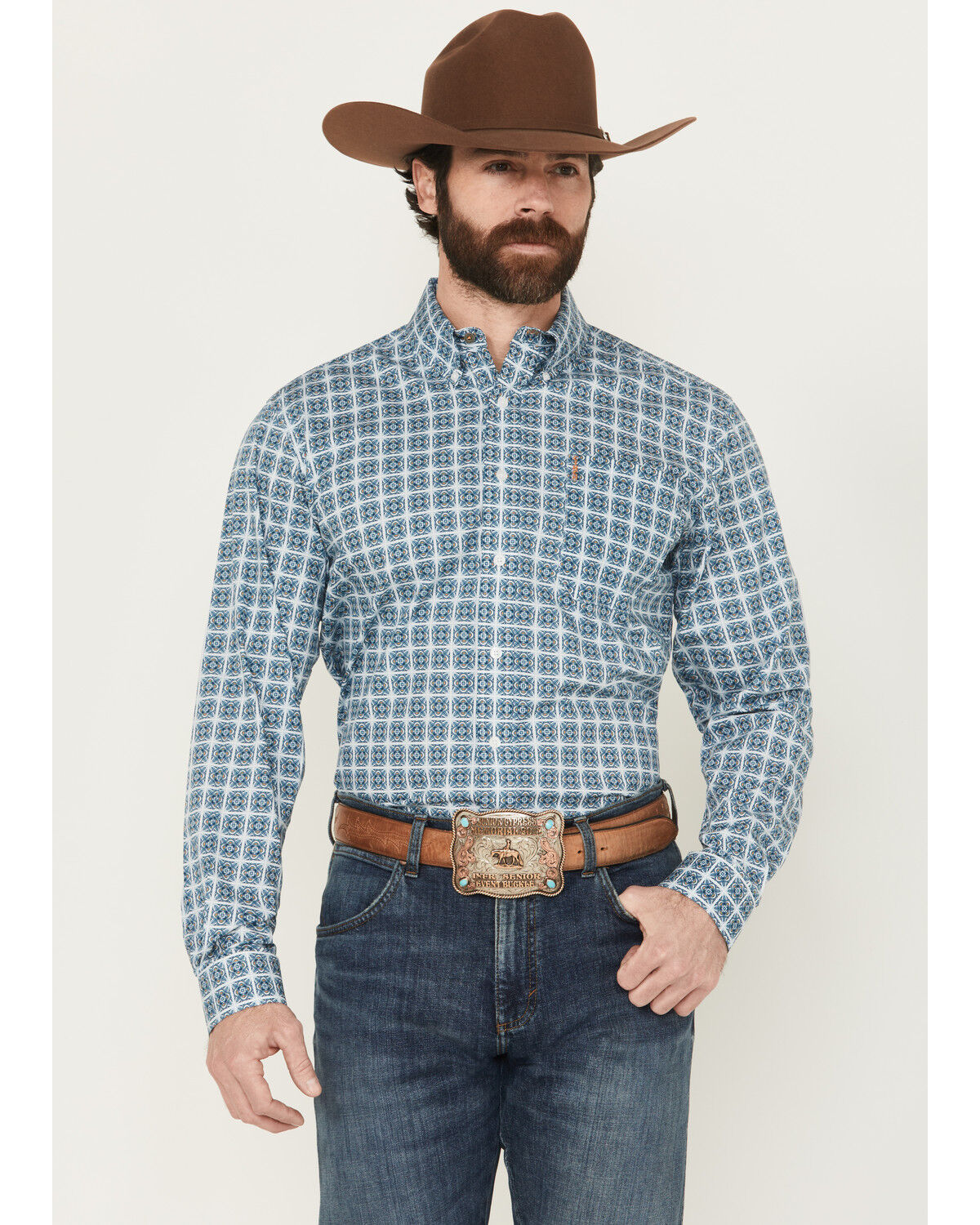 Image #1 - Cinch Men's Floral Geo Print Long Sleeve Button-Down Western Shirt, Multi, hi-res