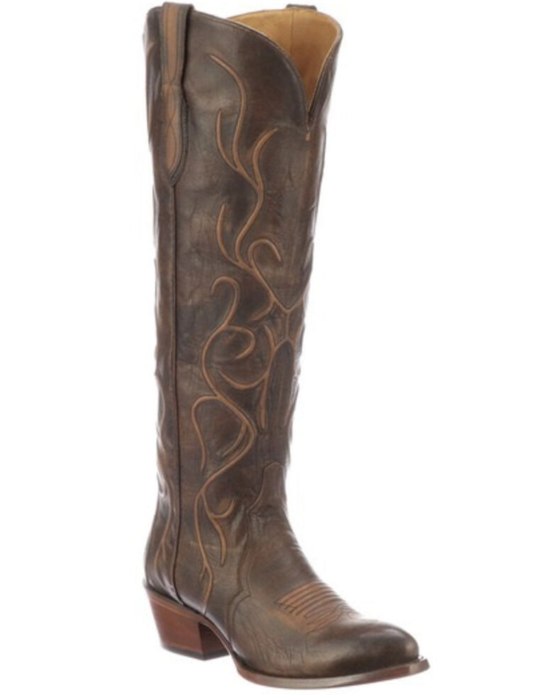 Lucchese Women's Peri Western Boots - Round Toe, Chocolate, hi-res