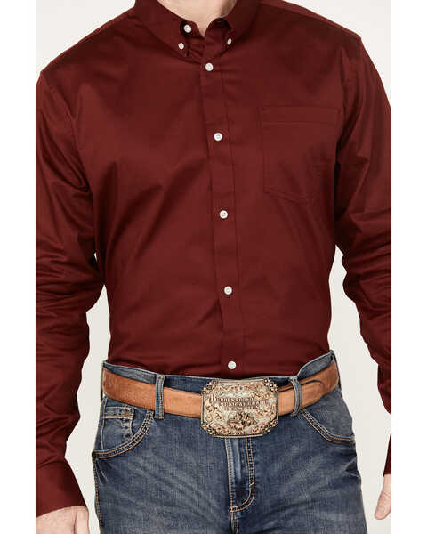 Image #3 - RANK 45® Men's Solid Basic Twill Logo Long Sleeve Button-Down Western Shirt - Big , Wine, hi-res