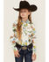 Image #1 - Cruel Girl Girls' Printed Long Sleeve Rhinestone Snap Western Shirt, Cream, hi-res