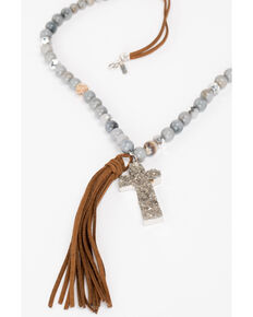 Shyanne Women's Slate Sparkle Druzy Cross Tassel Necklace, Slate, hi-res