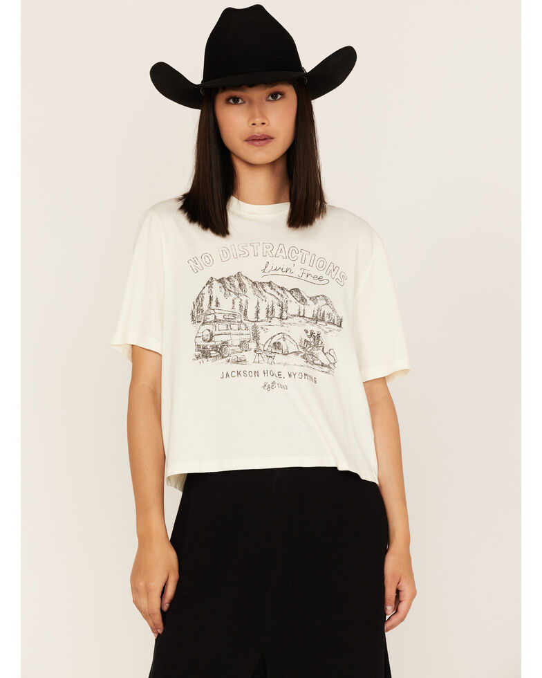 Cleo + Wolf Women's No Distractions Cropped Graphic Tee, Ivory, hi-res