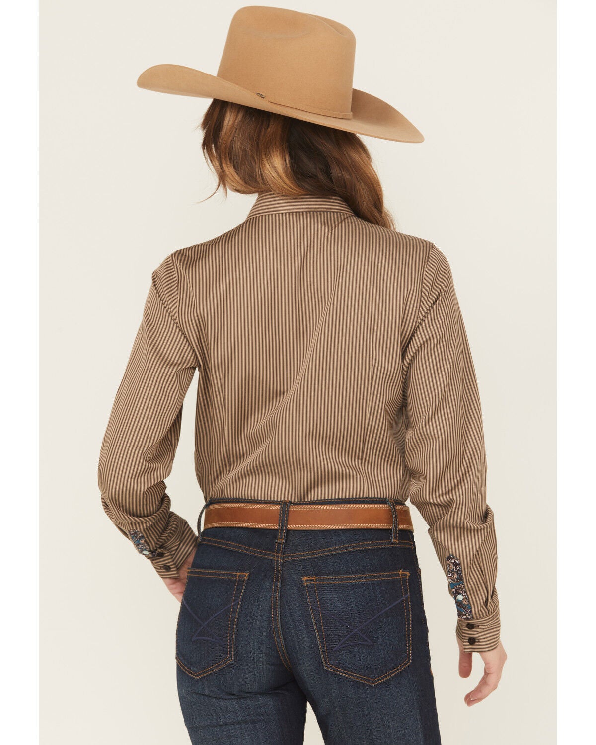 Image #4 - Cinch Women's TENCEL&trade; Striped Print Long Sleeve Button-Down Stretch Western Shirt, Brown, hi-res
