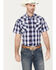 Image #1 - Rodeo Clothing Men's Plaid Print Short Sleeve Snap Western Shirt, Blue, hi-res