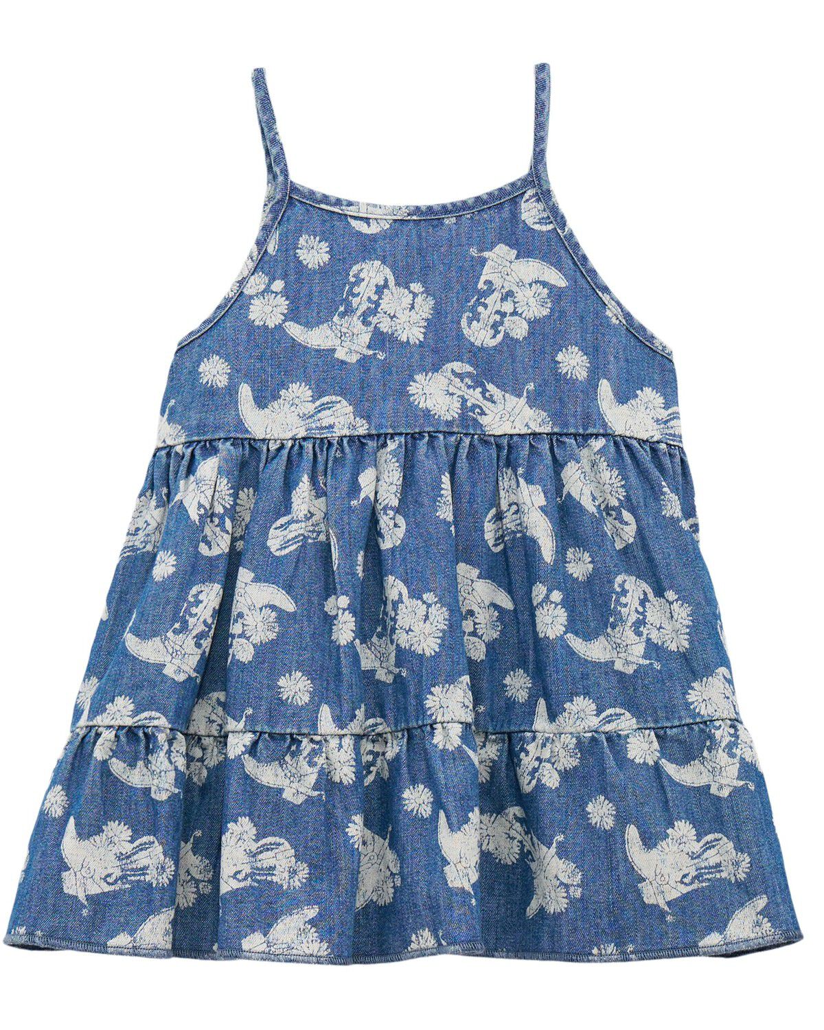 Wrangler Toddler Girls' Floral Boot Sleeveless Denim Dress, Blue, hi-res