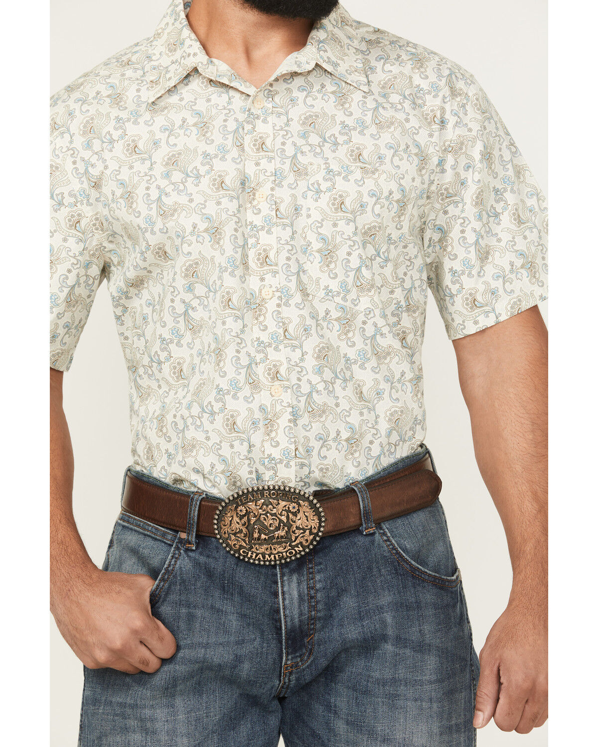 Image #3 - Gibson Trading Co Men's Groovey Floral Print Short Sleeve Button-Down Western Shirt, Ivory, hi-res
